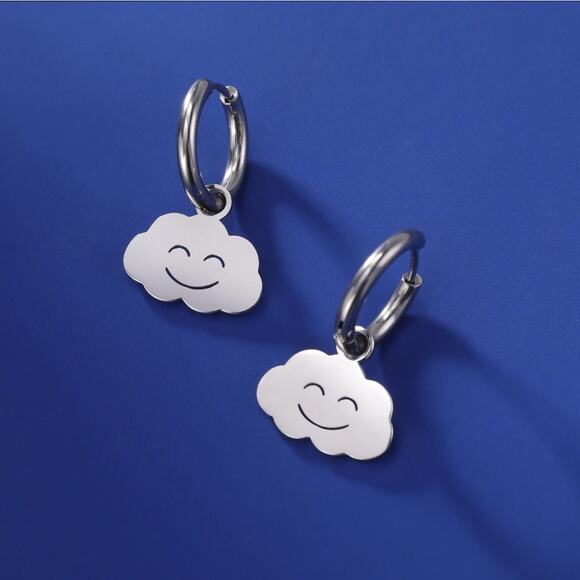Happy Cloud Huggie Hoop Earring Stainless Steel Silver - Picture 5 of 6